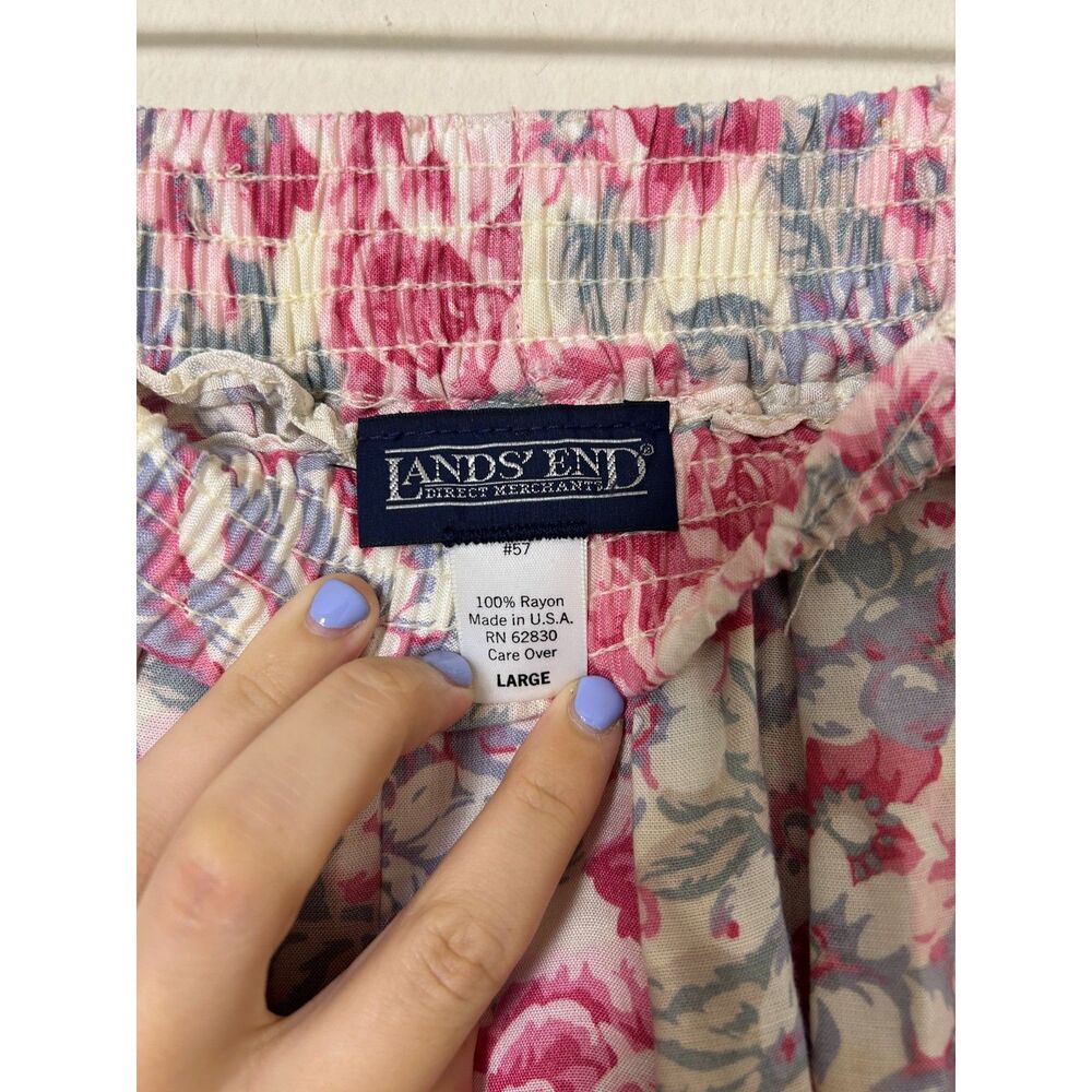 Vintage Land's End Floral skirt pink Women's L midi/maxi pockets summer cottage‎ - Picture 3 of 9
